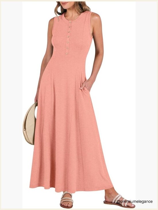 Dresses & Skirts - Sleeveless Maxi Sundress A-Line Flowy Button Fit & Flare Summer Casual